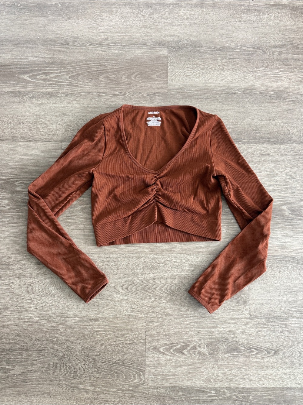 wild fable Rust Ribbed Long-Sleeve Cropped Top